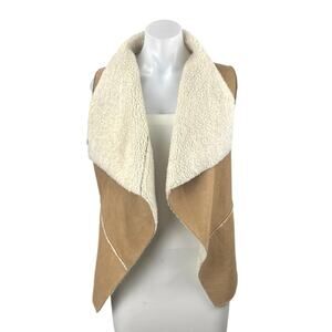 Xhilaration Faux Suede Sherpa Open Front Waterfall Sweater Vest Coat Jacket M